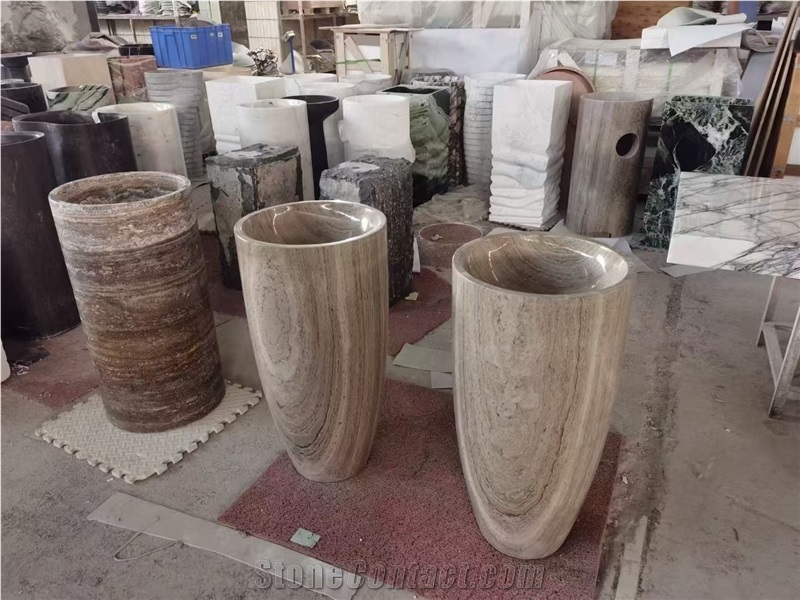 Kenya Black Marble Carved Pedestal Round Sinks