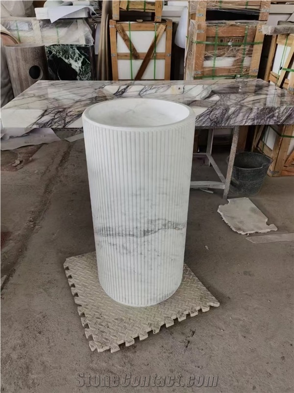 Kenya Black Marble Carved Pedestal Round Sinks