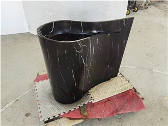 Nero Marquina Marble Pedestal Rounded Wash Basin With Tail
