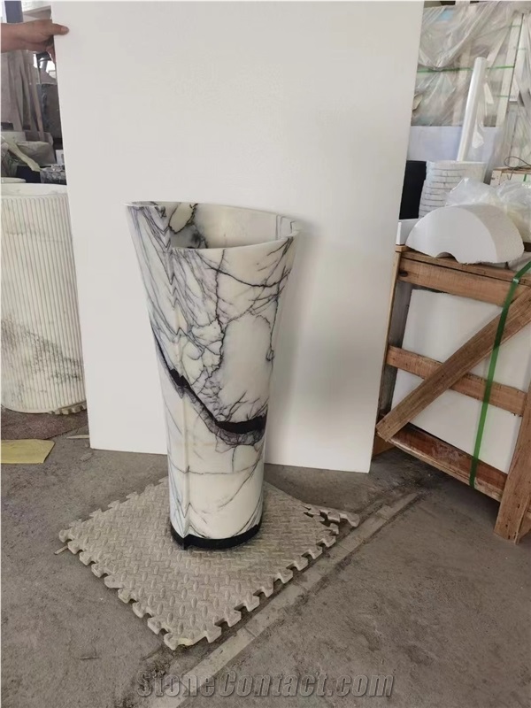 Oval Design Solid Statuario Marble Pedestal Sink For Bath