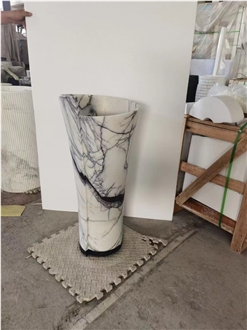 Oval Design Solid Statuario Marble Pedestal Sink For Bath
