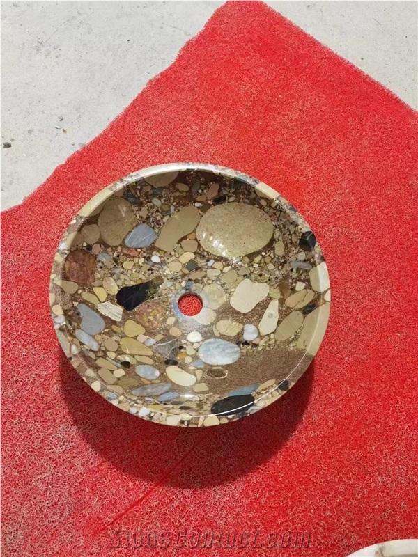 Pebble Stone Round Wash Basin For Bathroom