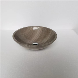 Round Grey Wood Grain Marble Wash Basin For Bathroom