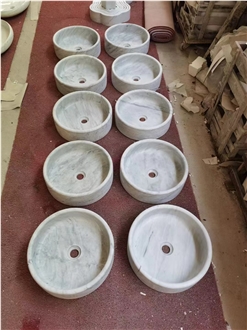 Round Marble Volakas White Wash Basins For Bathroom