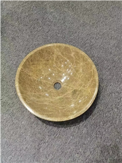 Round Turkey Emperador Light Marble Wash Basin For Bathrooms