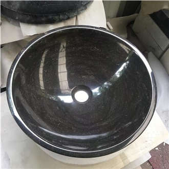 Solid Belgian Black Limestone Pedestal Round Sink For Bath