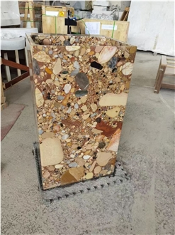 Solid Blue Stone Pedestal Wash Basin For Outdoor Use