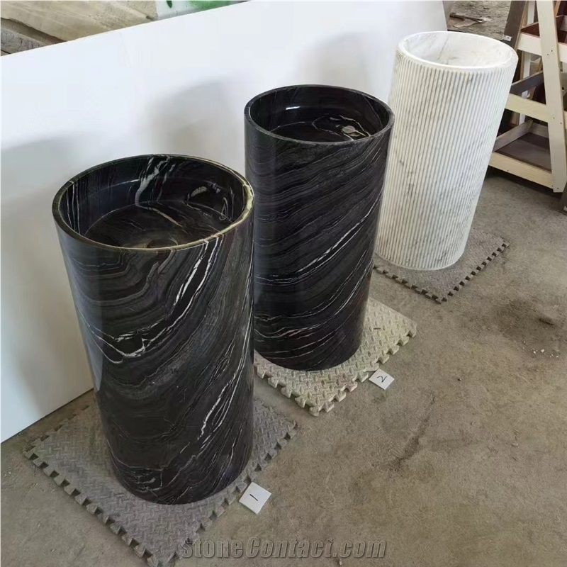 Solid Stone Red Persian Travertine Pedestal Sinks For Bath