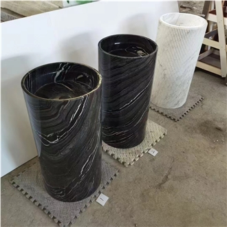 Solid Volakas Marble Pedestal Round Sink For Bathrooms