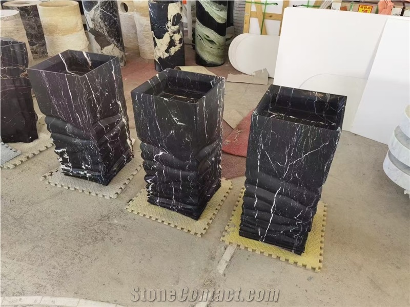 Solid Volakas Marble Pedestal Round Sink For Bathrooms
