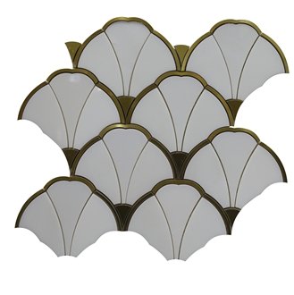 White Marble Waterjet Cut Inlayed Pattern Mosaic Tiles