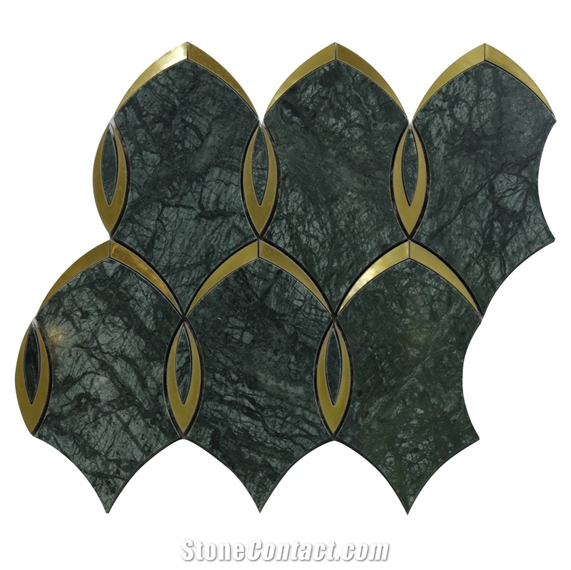 White Marble Waterjet Cut Inlayed Pattern Mosaic Tiles