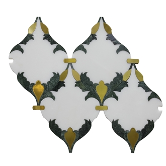 White Marble Waterjet Cut Inlayed Pattern Mosaic Tiles