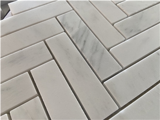 Carrara White Marble Herringbone Mosaic Tiles