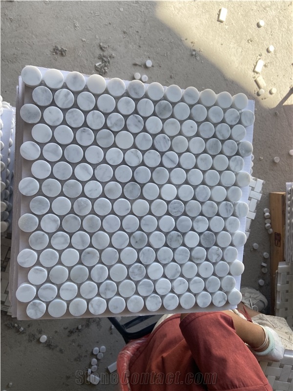 Carrara White Marble Round Chips Mosaic Tiles