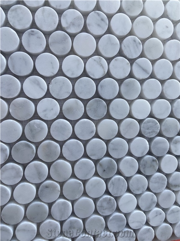 Carrara White Marble Round Chips Mosaic Tiles