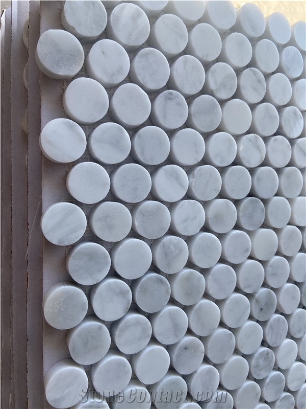 Carrara White Marble Round Chips Mosaic Tiles