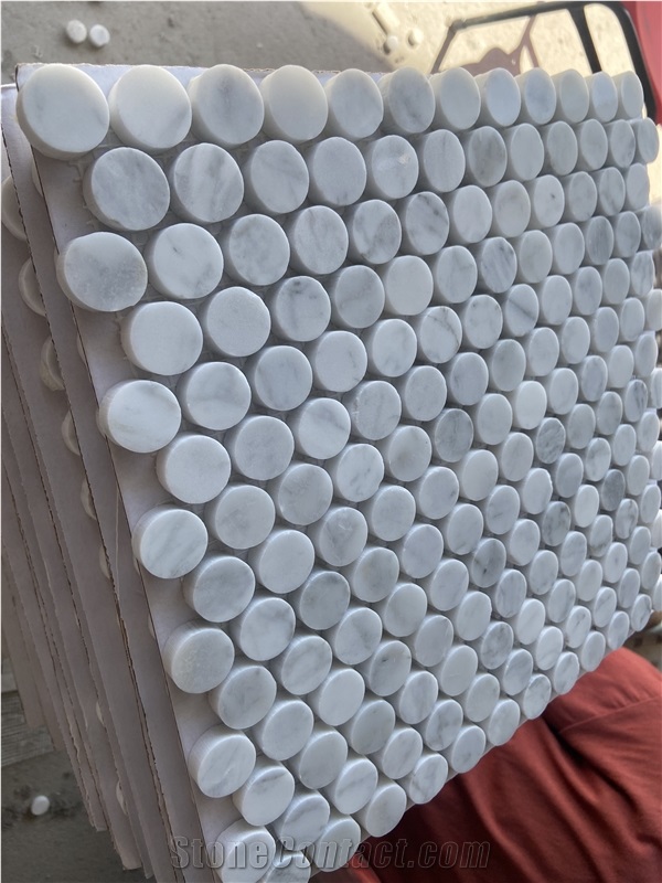 Carrara White Marble Round Chips Mosaic Tiles
