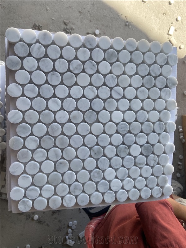 Carrara White Marble Round Chips Mosaic Tiles