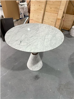 Carrara White Marble Round Table With Metal Design