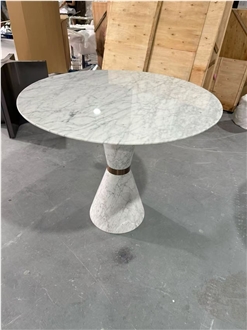 Carrara White Marble Round Table With Metal Design