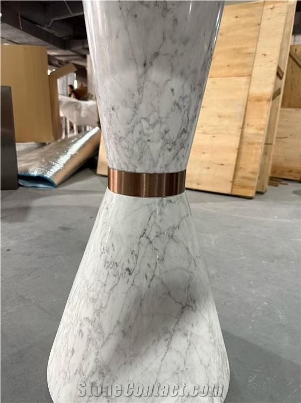 Carrara White Marble Round Table With Metal Design