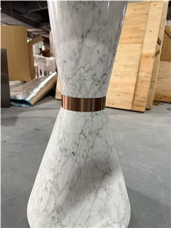 Carrara White Marble Round Table With Metal Design