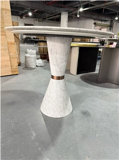 Carrara White Marble Round Table With Metal Design