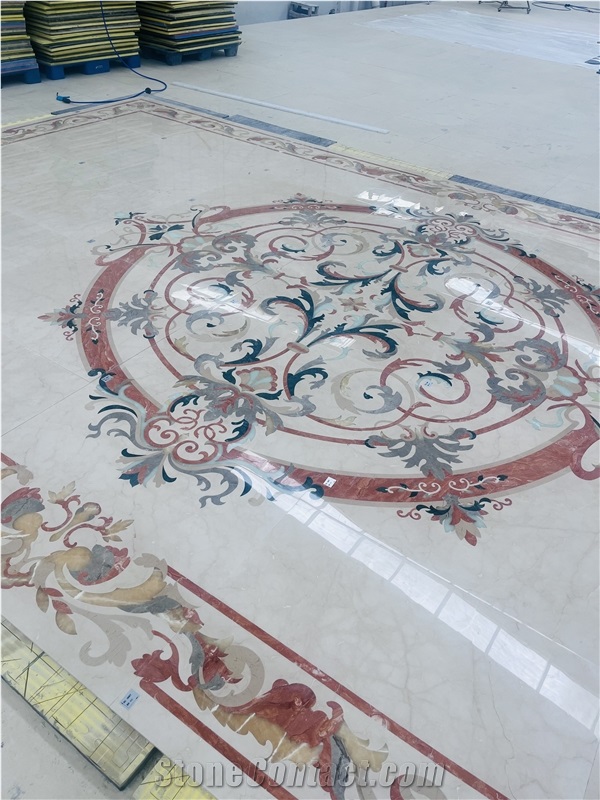 Natural Marble Colorful Waterjet Inlay Medallions Carpet
