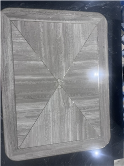 White Wood Marble Metal Inlay Floor Medallion