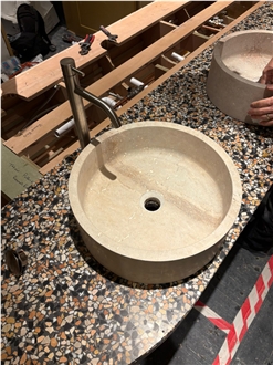 Travertine Round Wash Basins