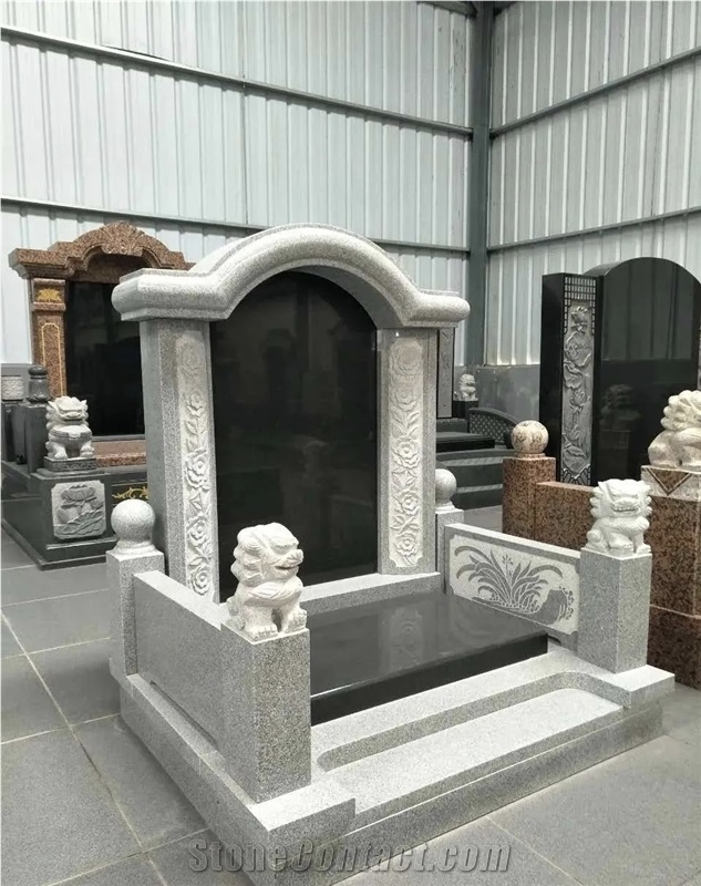 Grey And Black Granite Engraved Asian Gravestones