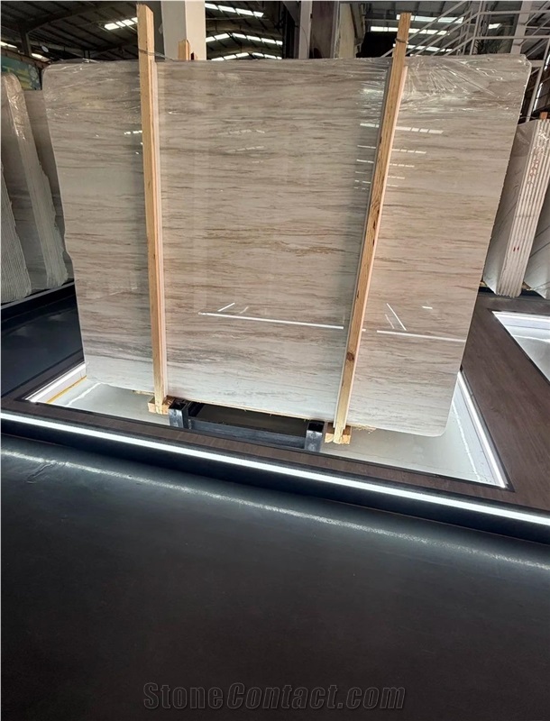 China Eurasian White Wood Marble Slabs For Floor Wall