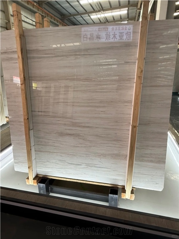 China Eurasian White Wood Marble Slabs For Floor Wall