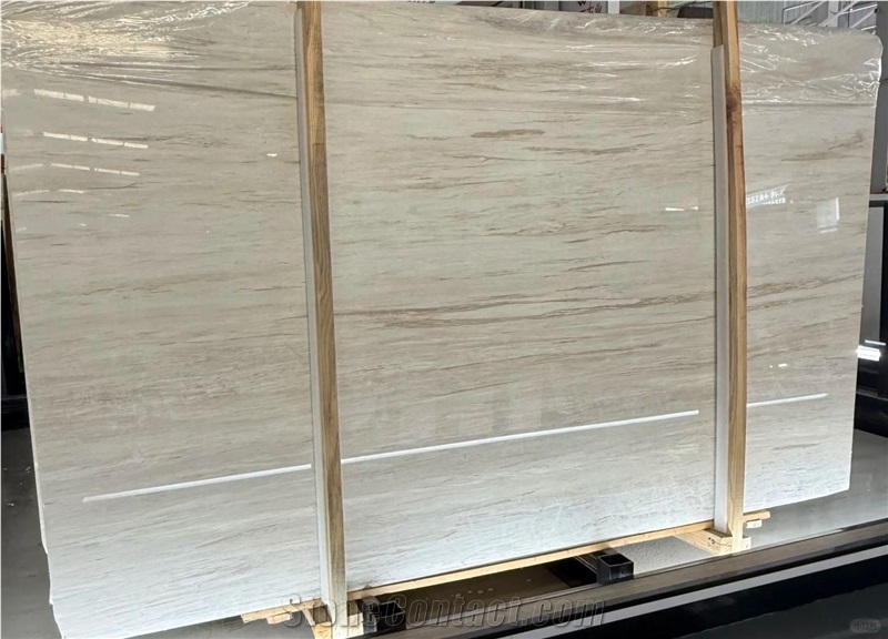 China Eurasian White Wood Marble Slabs For Floor Wall