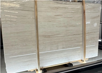 China Eurasian White Wood Marble Slabs For Floor Wall