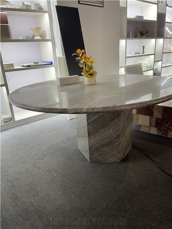 Factory Price Brown Marble Round Luxury Stone Table