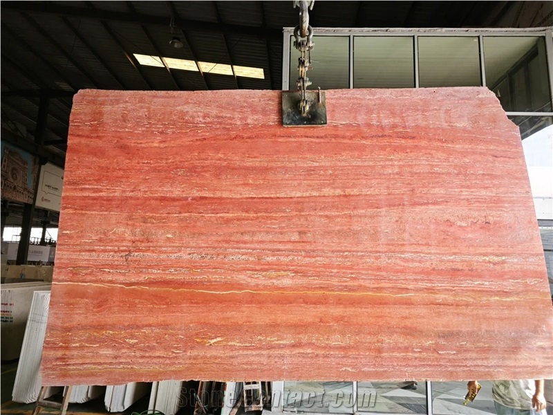 Natural Stone Red Travertine Slabs For Wall Floor