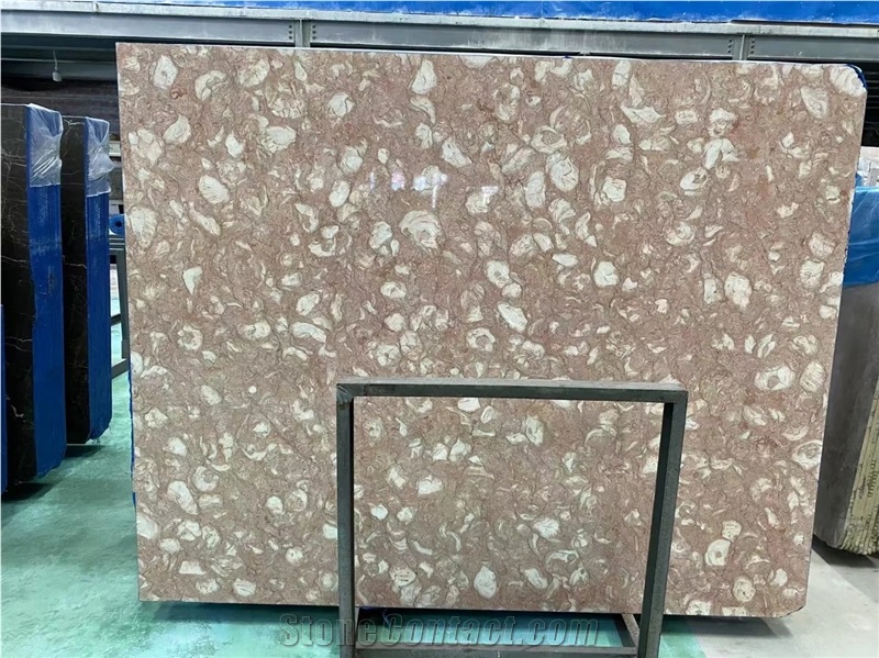 Shells Reef Pink Limestone Slabs For High-End Decoration