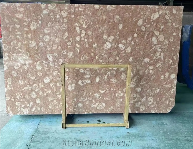 Shells Reef Pink Limestone Slabs For High-End Decoration