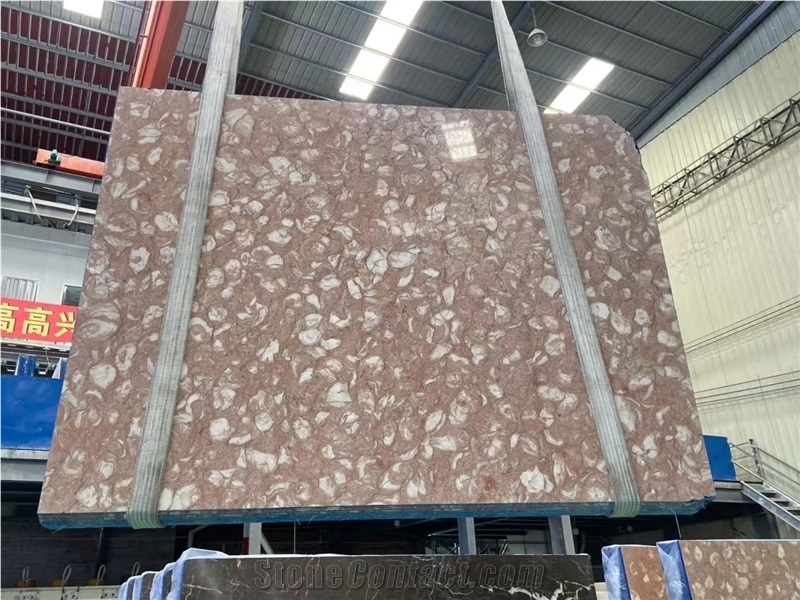 Shells Reef Pink Limestone Slabs For High-End Decoration