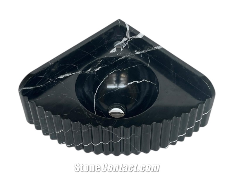 Luxury Black Marquina Marble Wash Basin Fluted Design