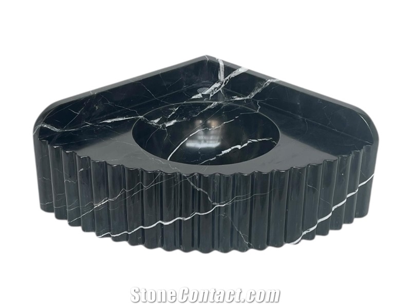 Luxury Black Marquina Marble Wash Basin Fluted Design