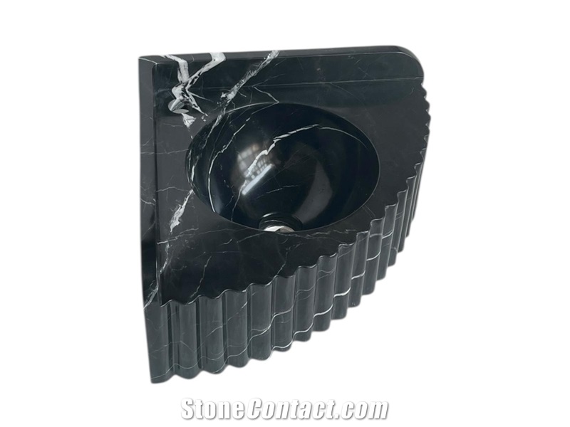 Luxury Black Marquina Marble Wash Basin Fluted Design