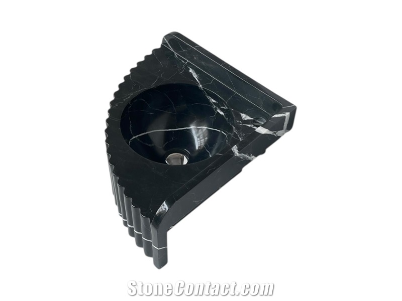 Luxury Black Marquina Marble Wash Basin Fluted Design