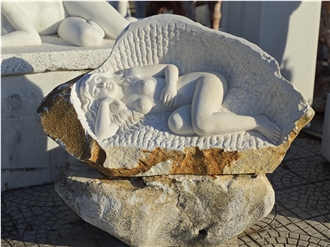 Viet Nam Pure White Marble Statue Of A Sleeping Girl