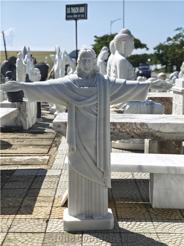 Viet Nam White Marble Jesus Statue -  Tu Hung Stone Arts