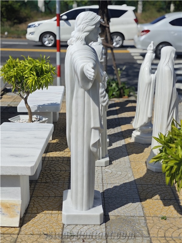 Viet Nam White Marble Jesus Statue -  Tu Hung Stone Arts