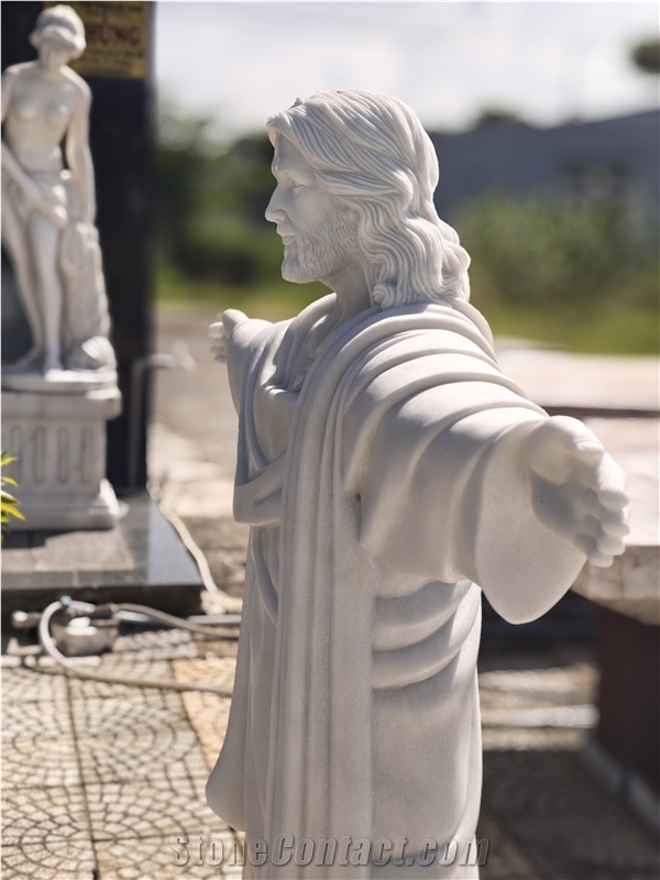 Viet Nam White Marble Jesus Statue -  Tu Hung Stone Arts