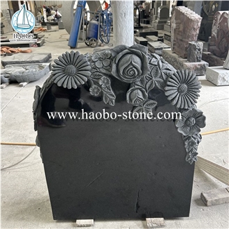 High Quality India Absolute Black Granite Flower Carving Tombstone